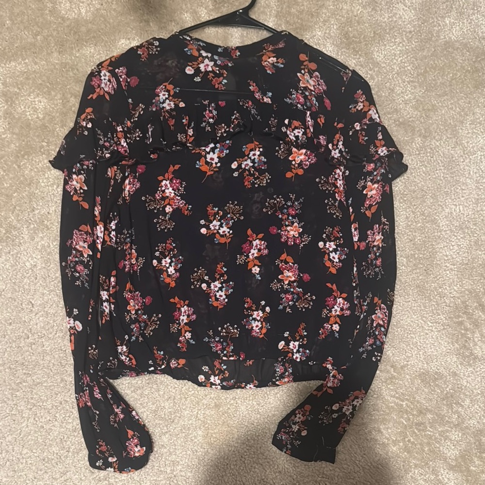 Forever 21 Black Ruffled Blouse with Peter Pan Collar